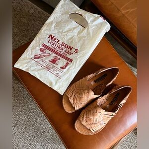 Handmade Woven Leather Sandals - Light Tan - Size 7